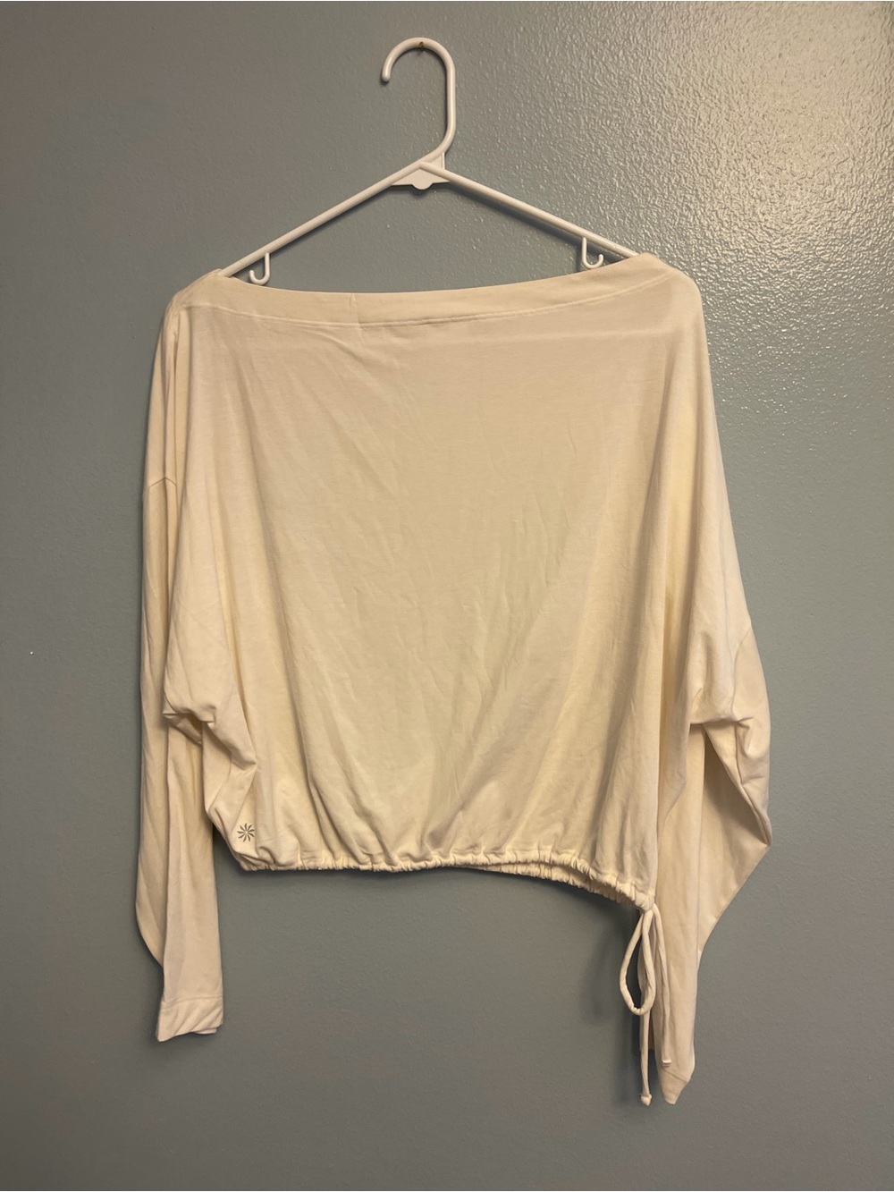 Athleta Cream Off-Shoulder Drawstring Long Sleeve Top